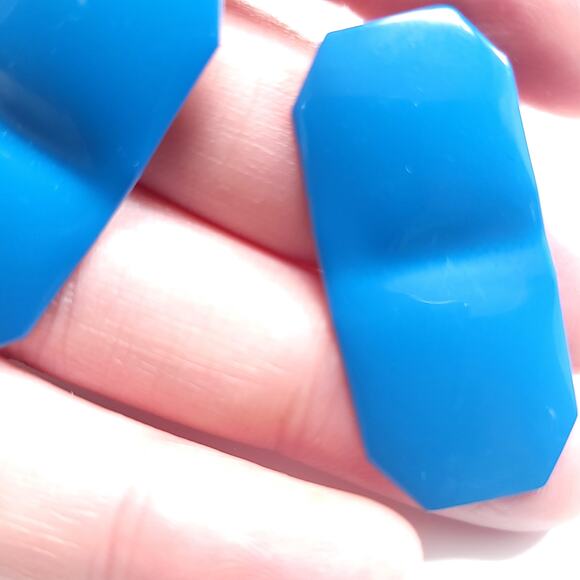 Vintage Blue Metal Octagonal Shaped Earrings, Glossy Finish, Bold Statement - Picture 9 of 10
